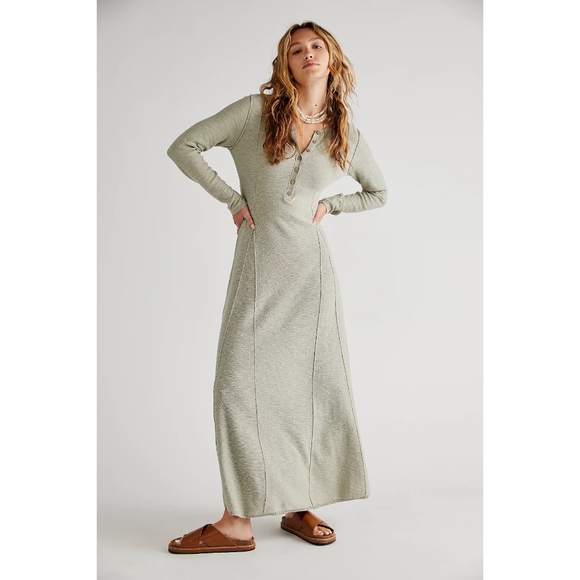 Free People Dresses & Skirts - Free People Beach | El Topo Sweater Henley Maxi Dress Saltwater Khaki Nwt